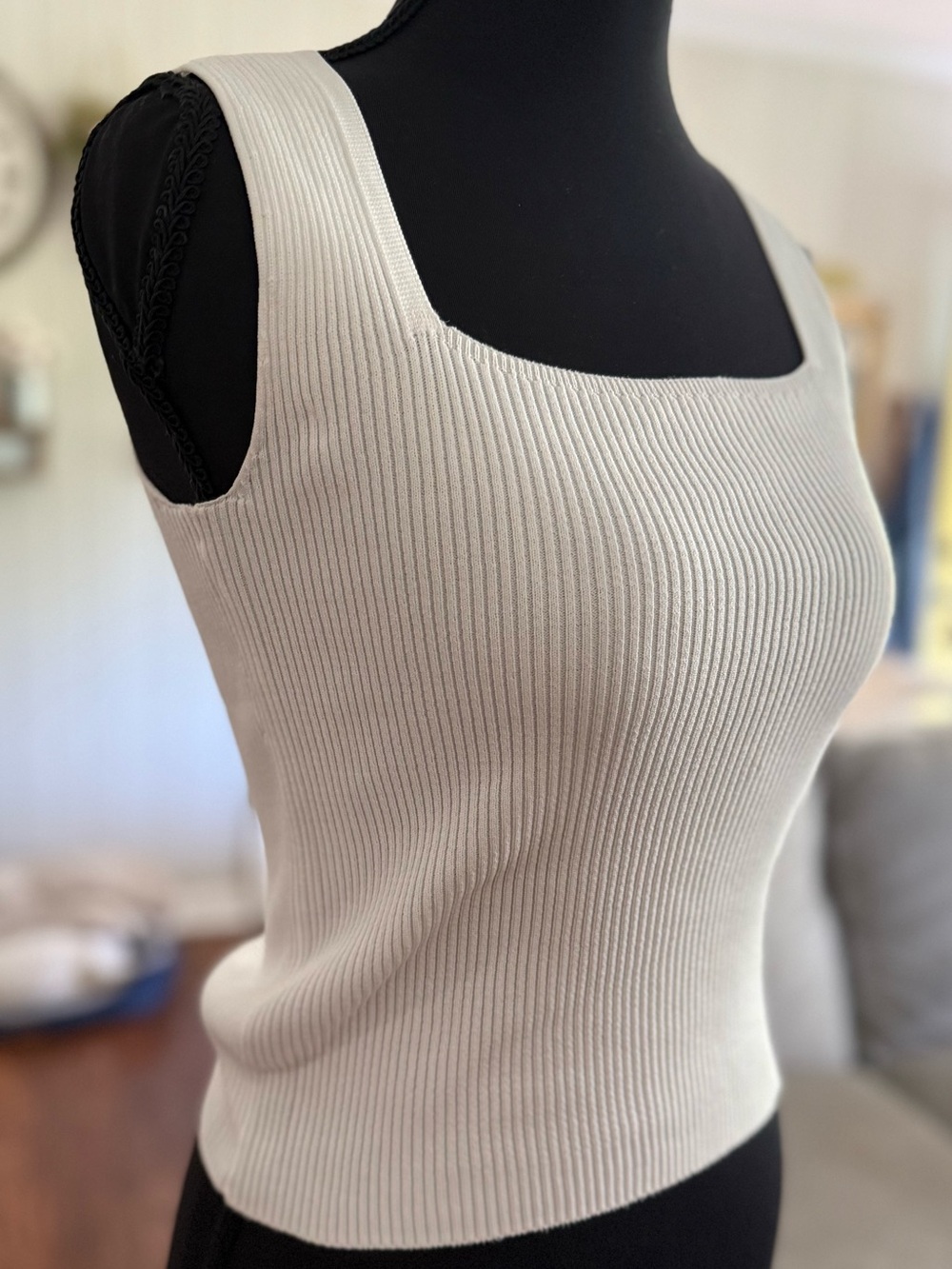 Sincerely JulesRibbed Square Neck Tank Top‎ Summer Sweater- NWOT Sz Small White - Picture 2 of 4